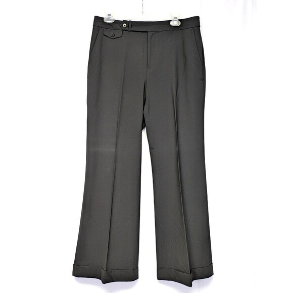 Lauren Ralph Lauren Wool Blend Dress Pants Size 10 Black Cuffed Wide Leg Trouser - Picture 1 of 10